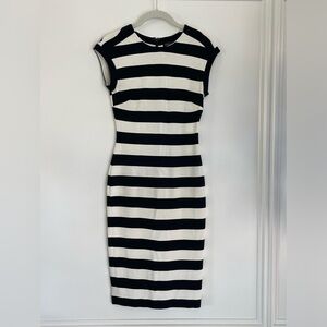 Sleeveless Black & Cream Striped Dress
